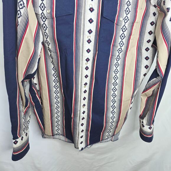 Vintage Wrangler Western Pearl Snap Striped Southwest Men's Rodeo Shirt XL 90S - Picture 10 of 16